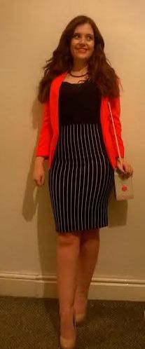 outfit of the week fashion blog red primark blazer, newlook body con striped skit